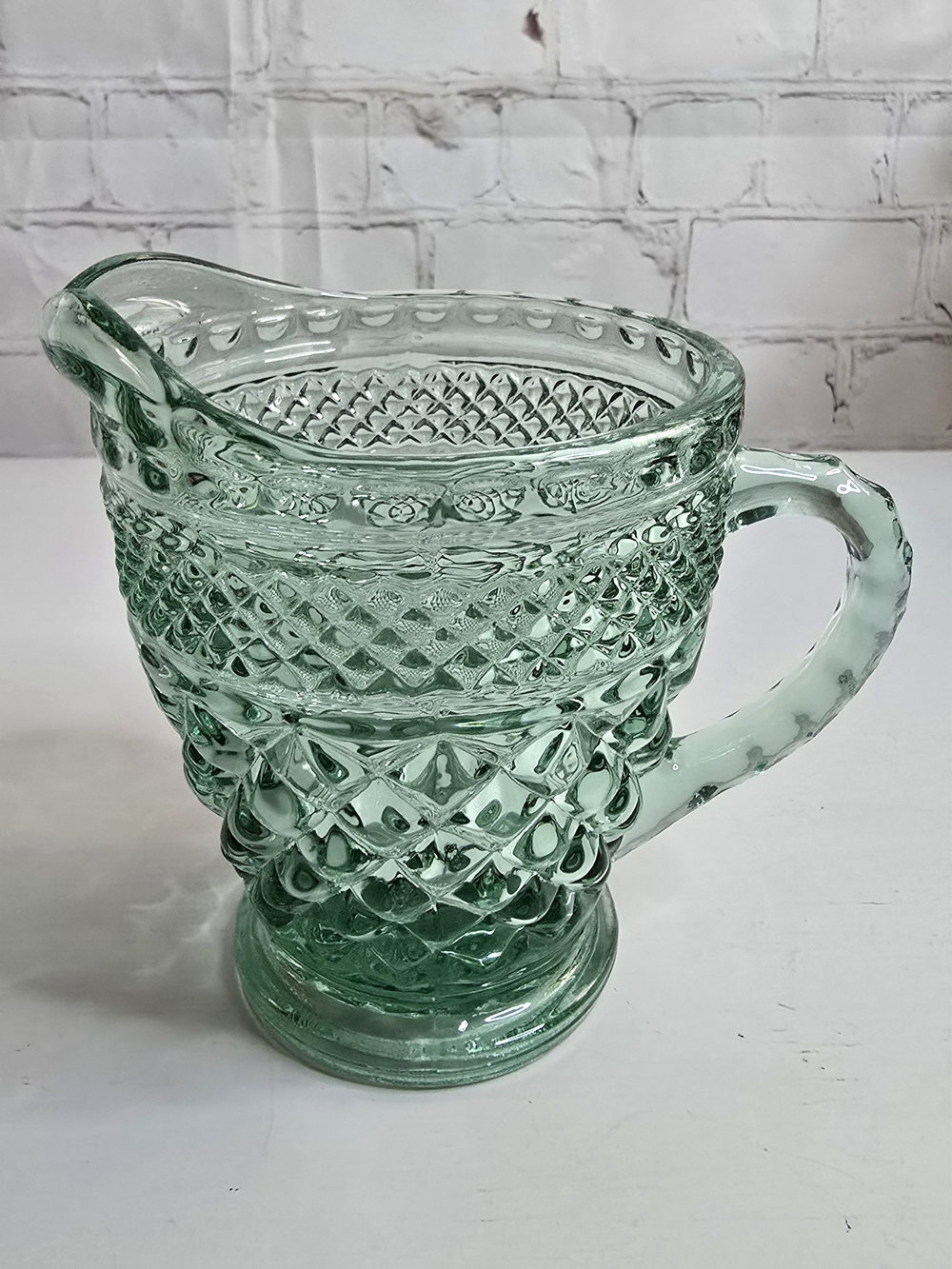 Anchor Hocking Wexford Green Glass Creamer Pitcher with Handle - Home Dining